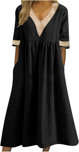 Shirt Dresses for Women Short Sleeve Pleated Summer Maxi Dresses Casual Floral Print Flowy A-Line Beach Sundress