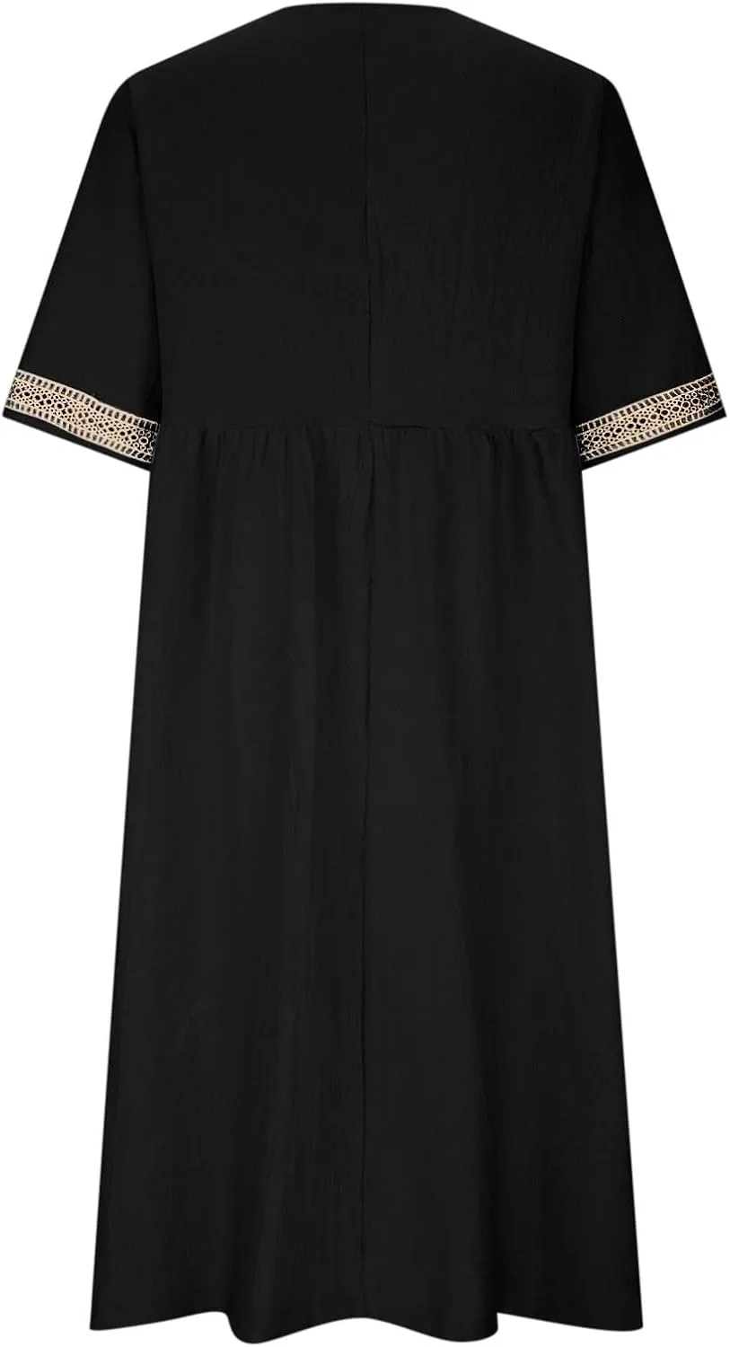Shirt Dresses for Women Short Sleeve Pleated Summer Maxi Dresses Casual Floral Print Flowy A-Line Beach Sundress