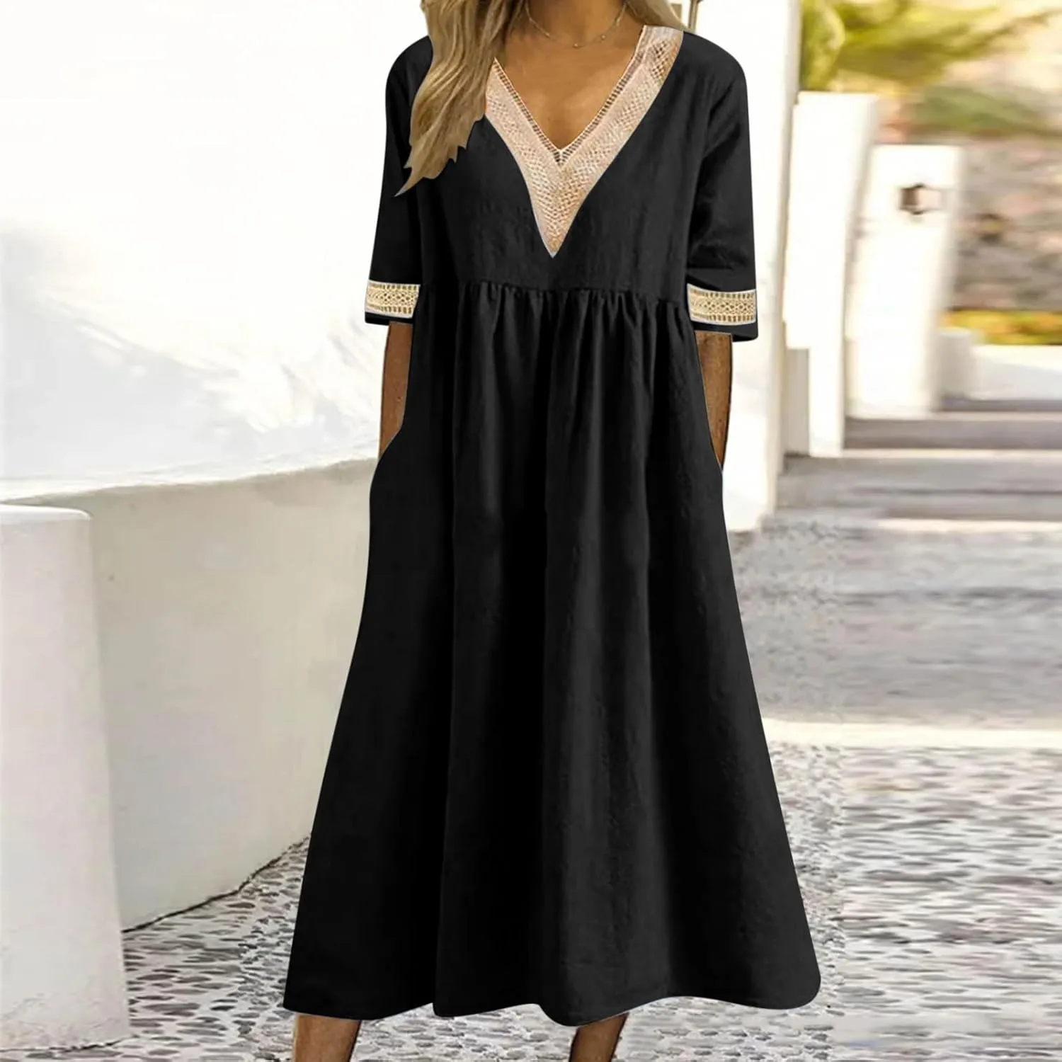 Shirt Dresses for Women Short Sleeve Pleated Summer Maxi Dresses Casual Floral Print Flowy A-Line Beach Sundress