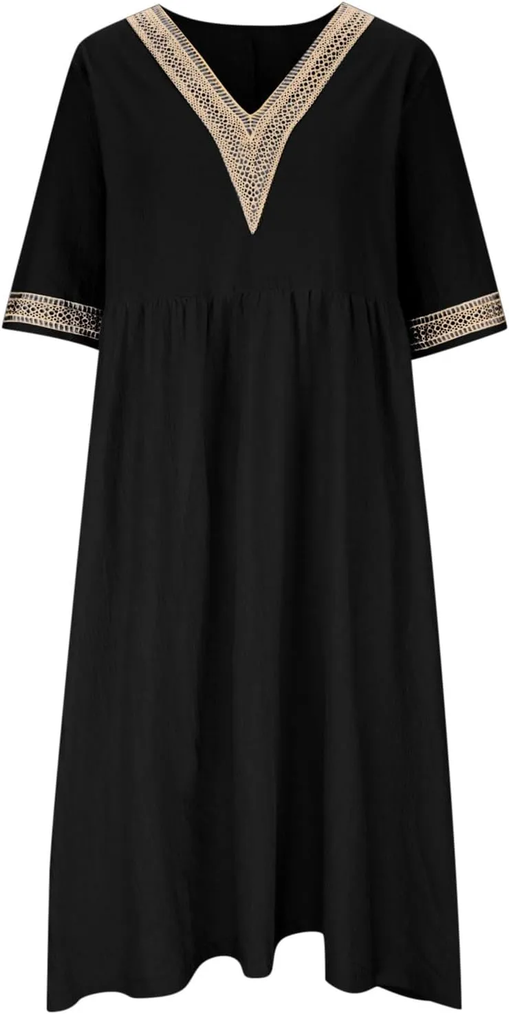 Shirt Dresses for Women Short Sleeve Pleated Summer Maxi Dresses Casual Floral Print Flowy A-Line Beach Sundress