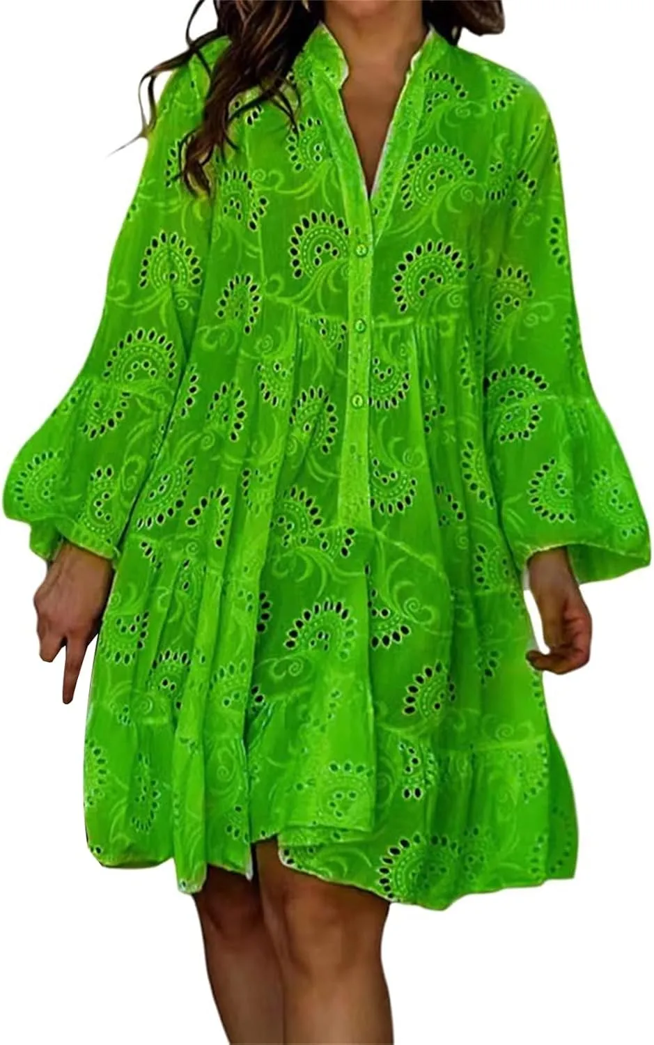 Short Dresses for Women Casual Summer Mini Dress Crochet Plus Size Button Down V Neck Dress T Shirt Beach Sundress