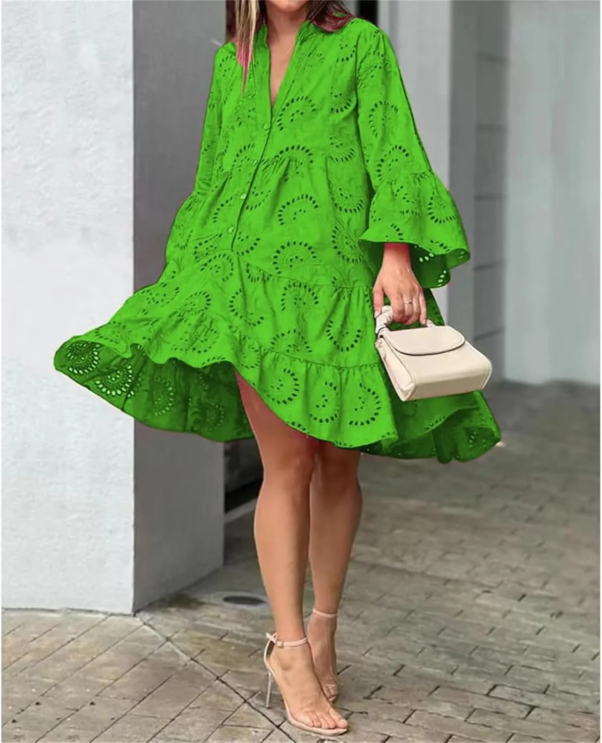 Short Dresses for Women Casual Summer Mini Dress Crochet Plus Size Button Down V Neck Dress T Shirt Beach Sundress