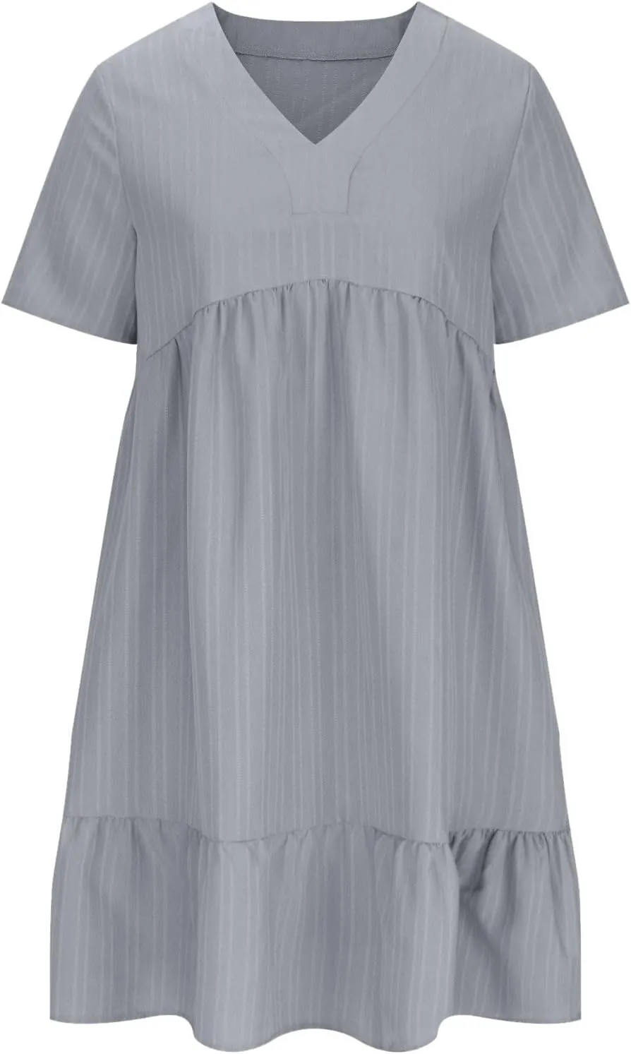Short Sleeve Dress for Women Casual V-Neck A-Line Dress with Ruffle Hem Vestidos Casuales para Mujer