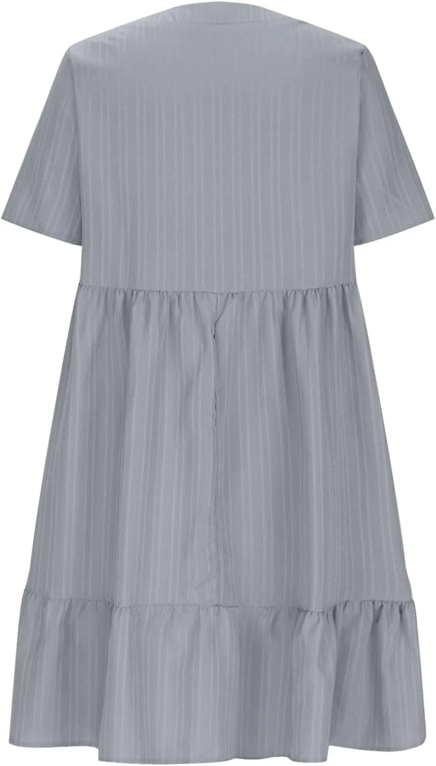 Short Sleeve Dress for Women Casual V-Neck A-Line Dress with Ruffle Hem Vestidos Casuales para Mujer