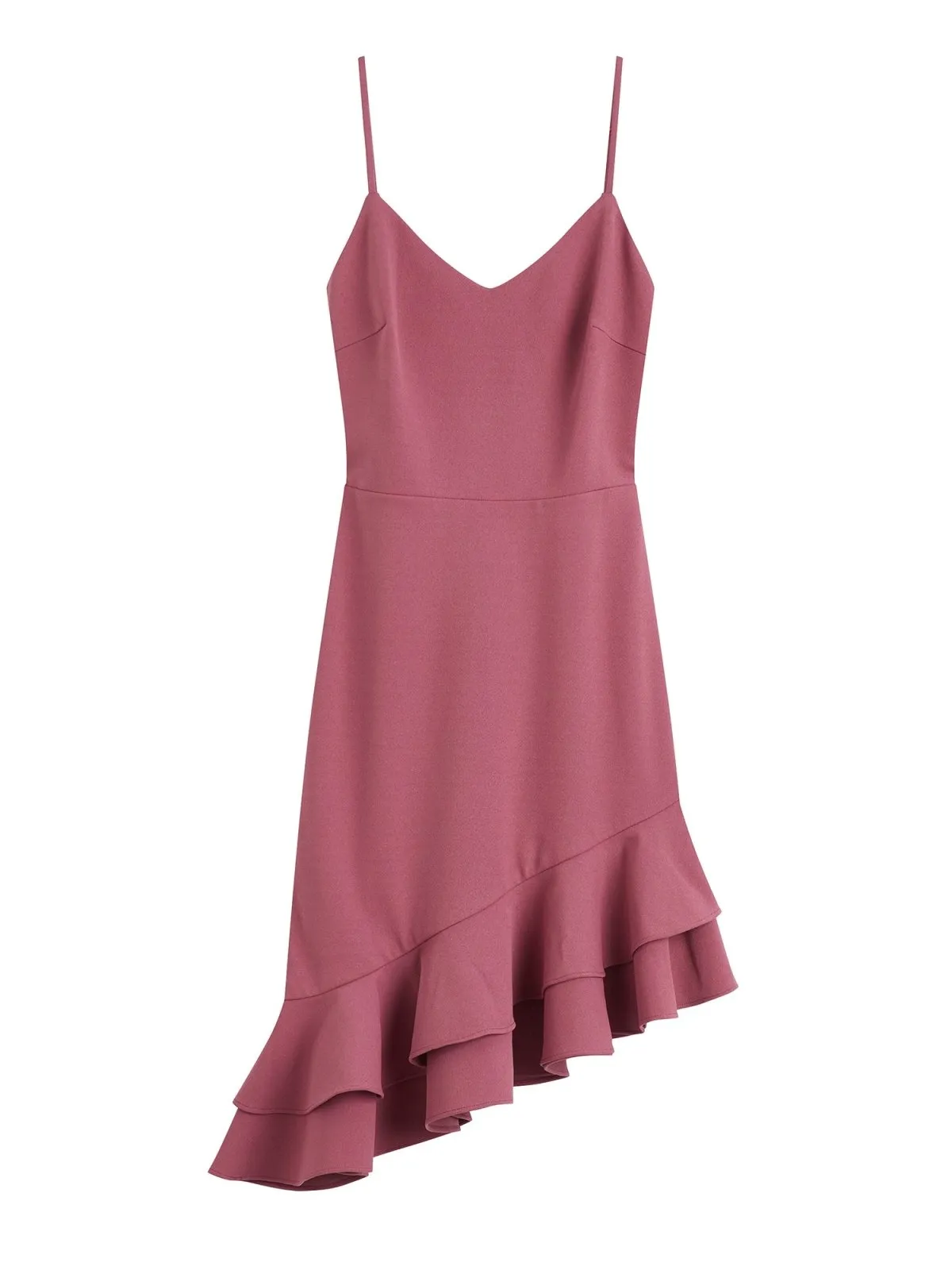 Short V-Neck Frilled Dress ROSEWOOD*