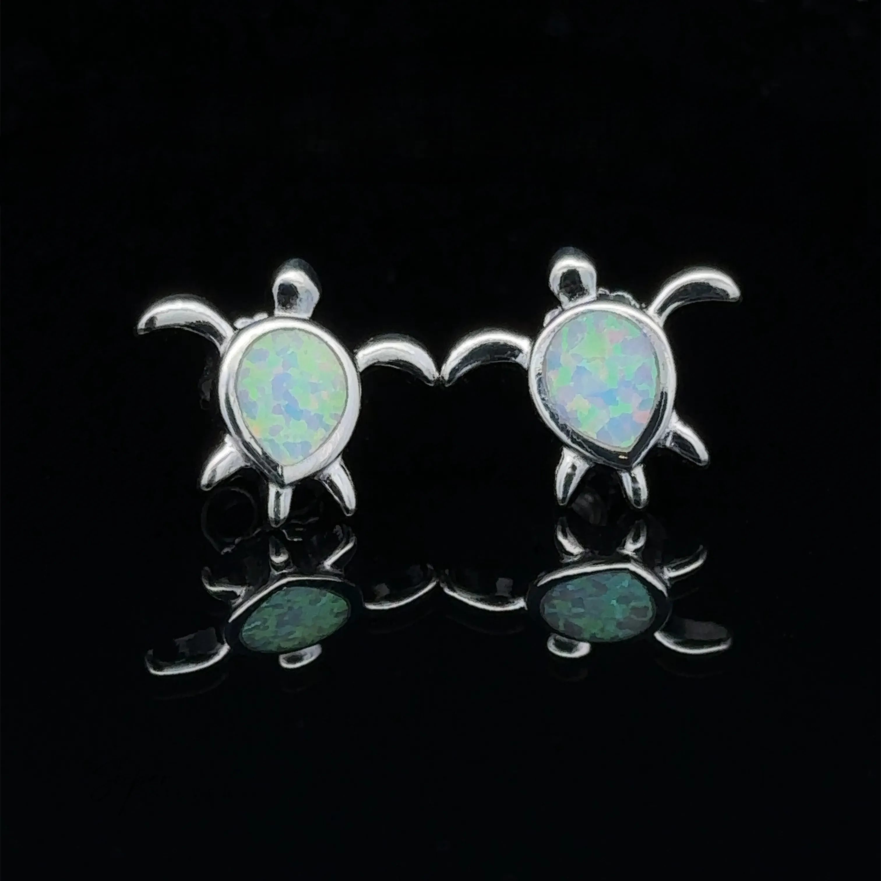 Simple Lab-Created Opal Turtle Studs