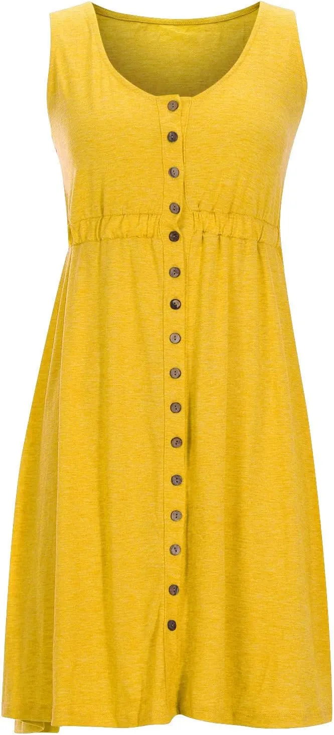 Sinzelimin Dresses for Women 2024 Casual Summer Sleeveless V-Neck Mini Dress, Women's Trendy Beach Sundresses Tank Dresses