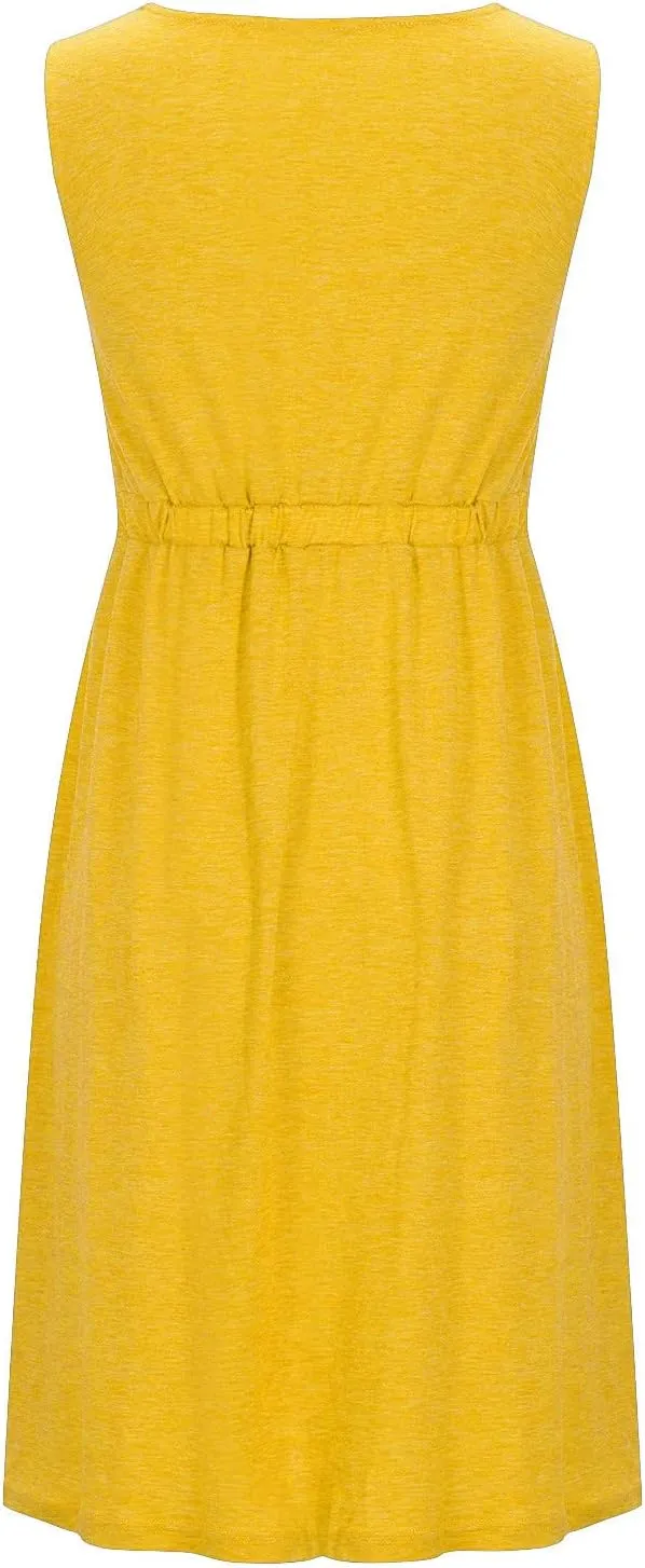 Sinzelimin Dresses for Women 2024 Casual Summer Sleeveless V-Neck Mini Dress, Women's Trendy Beach Sundresses Tank Dresses