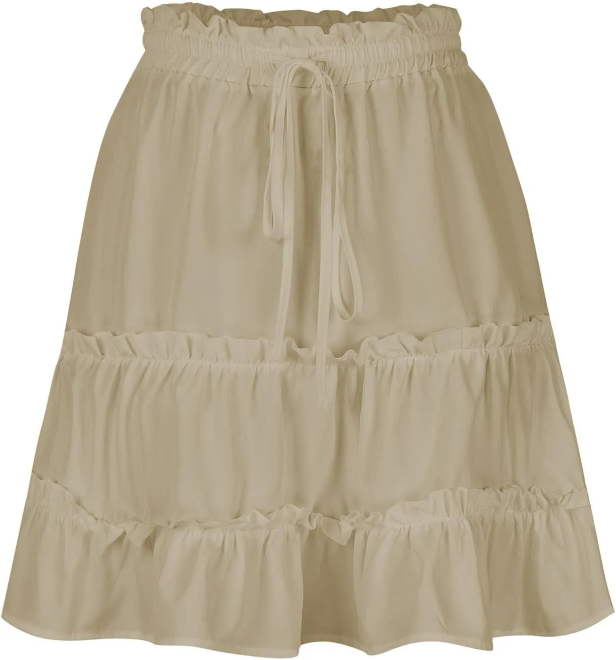 Skirts for Women 2024 Boho Summer A-Line Pleated Skirt Casual Elastic High Waist Tiered Ruffle Flowy Cute Mini Skirt