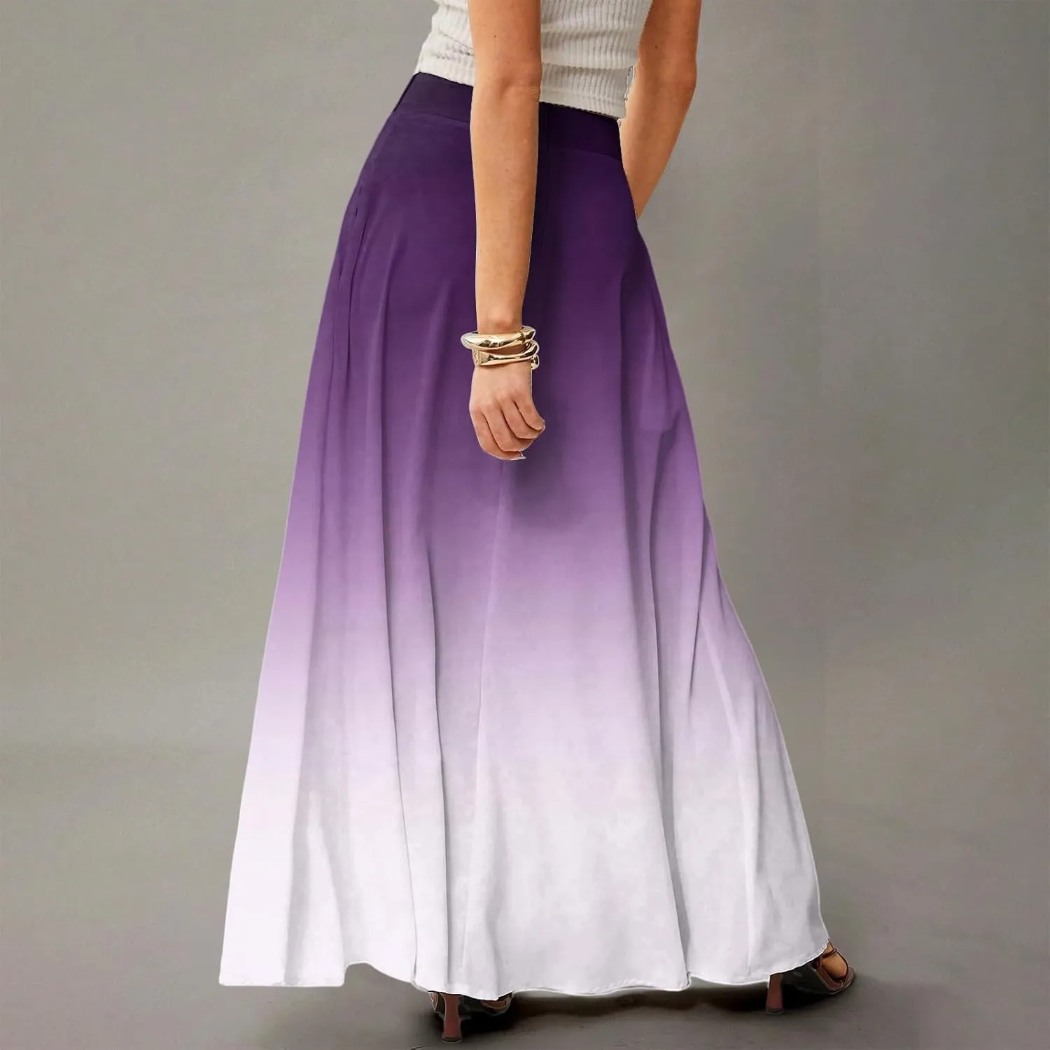 Skirts for Women Midi Length High Waisted Pleated A-Line Summer Swing Long Work Office with Pockets