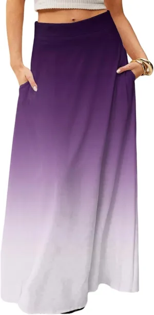 Skirts for Women Midi Length High Waisted Pleated A-Line Summer Swing Long Work Office with Pockets