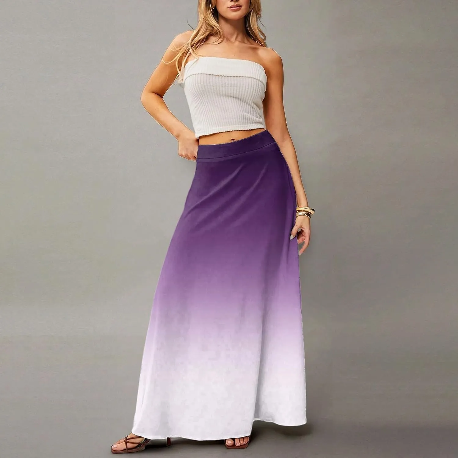 Skirts for Women Midi Length High Waisted Pleated A-Line Summer Swing Long Work Office with Pockets