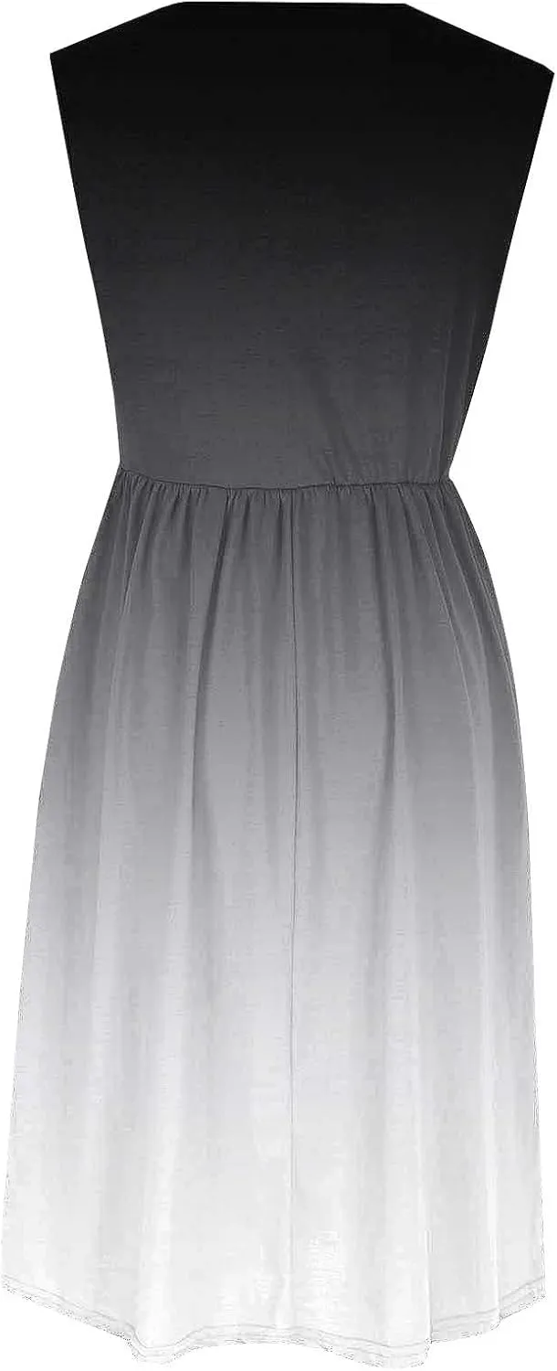 Sleeveless A-Line Beach Dress for Women Crewneck Midi Dresses Summer Casual Loose Flowy Tshirt Dress with Pockets