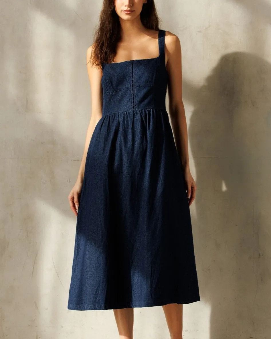 Sleeveless Denim Midi Dress - Dark Denim
