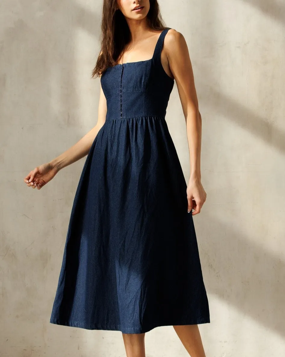 Sleeveless Denim Midi Dress - Dark Denim
