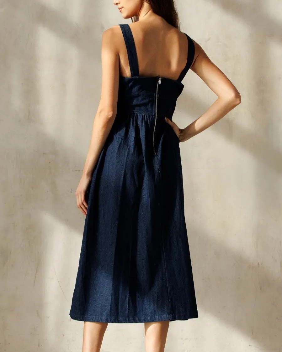 Sleeveless Denim Midi Dress - Dark Denim