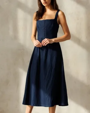 Sleeveless Denim Midi Dress - Dark Denim