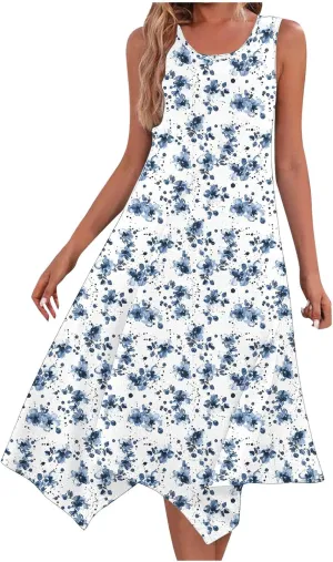 Sleeveless Dress for Women 2025 Summer Casual Beach Flowy Sundress with Pockets Boho Floral Print Midi Tank Dress