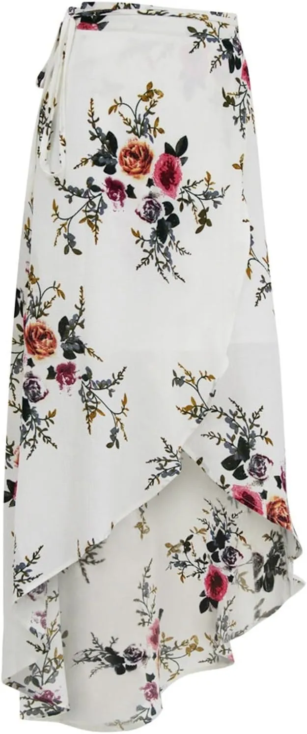Slit Skirt for Women Floral Boho Long Skirts Tie Up Waist Summer Beach Wrap Cover Up Maxi Skirt Sexy Holiday Party Dresses