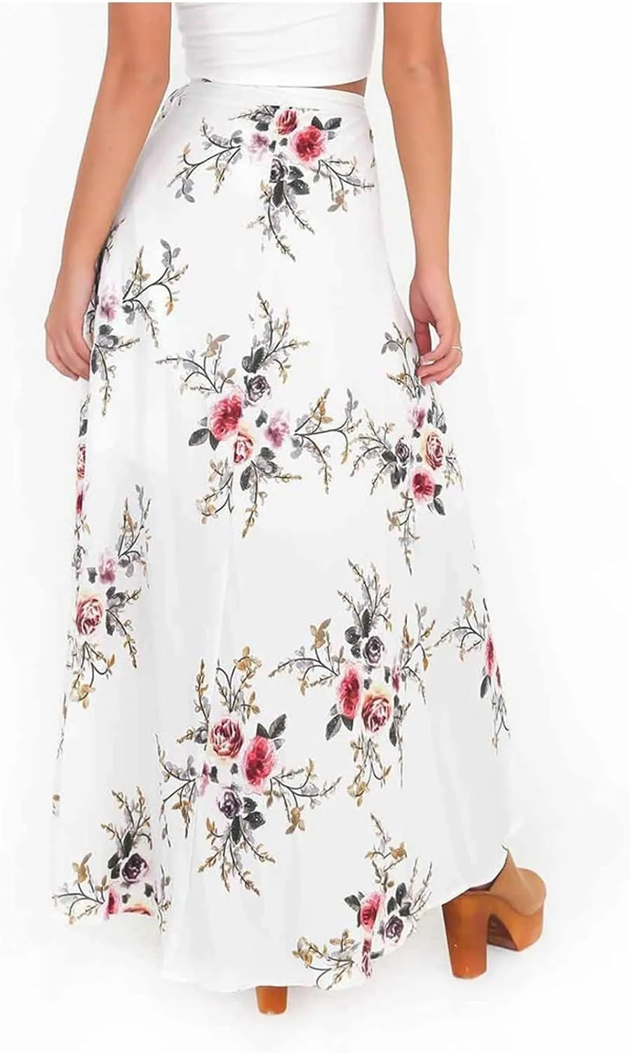 Slit Skirt for Women Floral Boho Long Skirts Tie Up Waist Summer Beach Wrap Cover Up Maxi Skirt Sexy Holiday Party Dresses