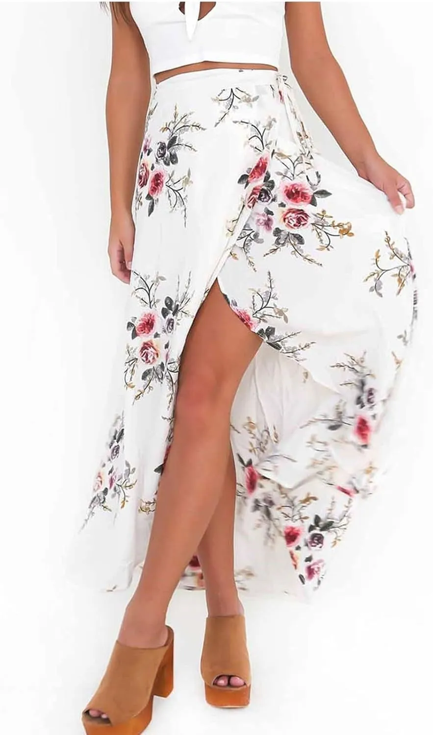 Slit Skirt for Women Floral Boho Long Skirts Tie Up Waist Summer Beach Wrap Cover Up Maxi Skirt Sexy Holiday Party Dresses