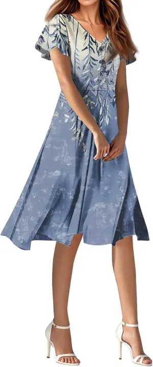 Spring Boho Dresses for Women 2025Semi Formales for Wedding Guest,Chiffon Midi Dress Below The Knee Length Dressess