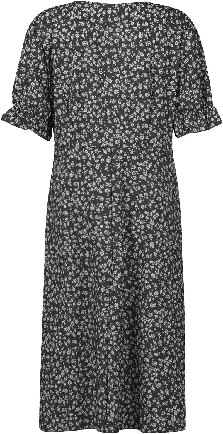 Spring Dresses for Women 2024, Summer Elegant Wrap V Neck Puff Sleeve Boho Print Sundresses Slim Hawaiian Irregular Hem Dress