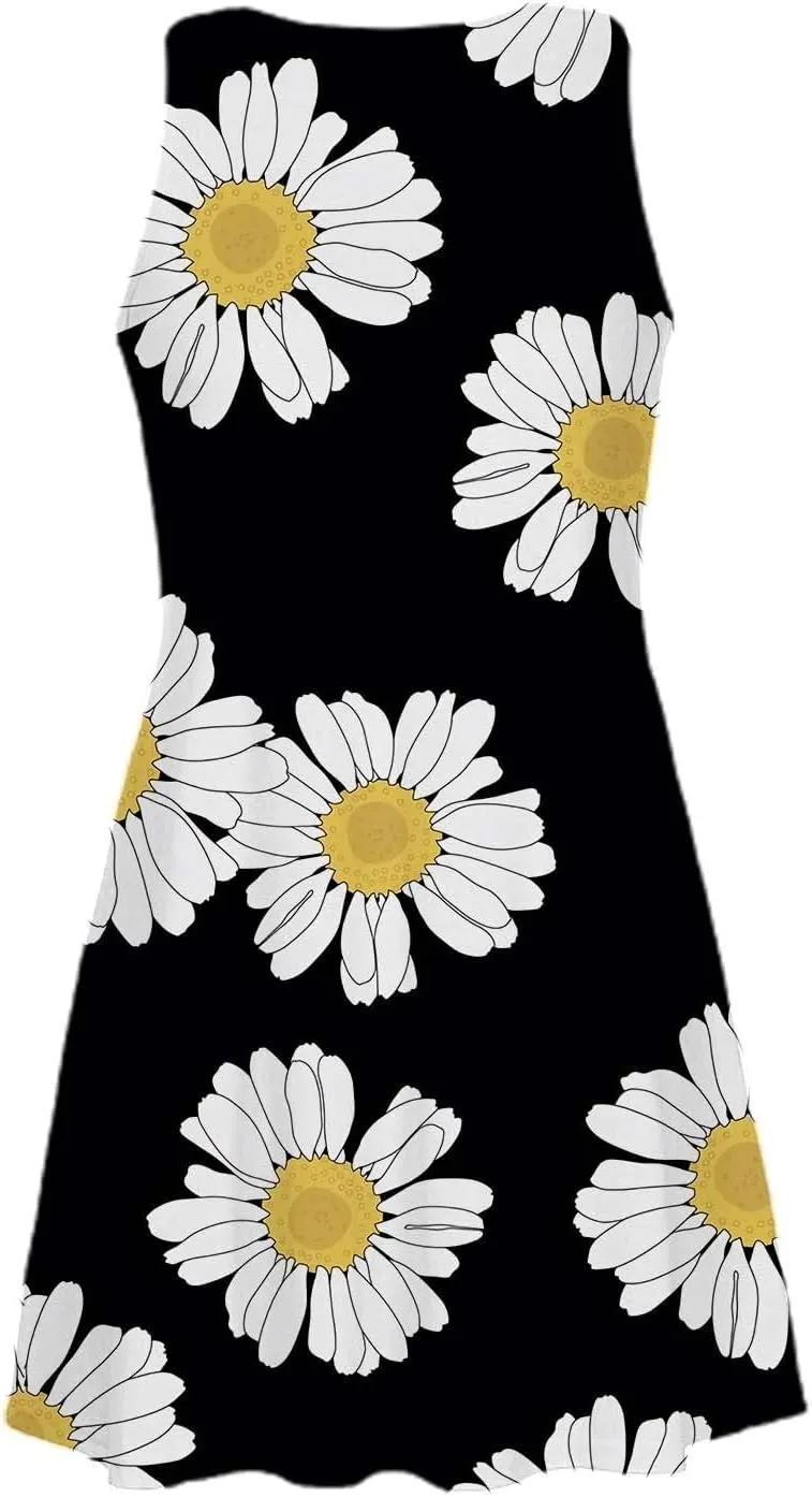 Spring Dresses for Women 2024 Summer Suspender Dresses Beach Casual Sleeveless Floral Print Tank Loose Sundress