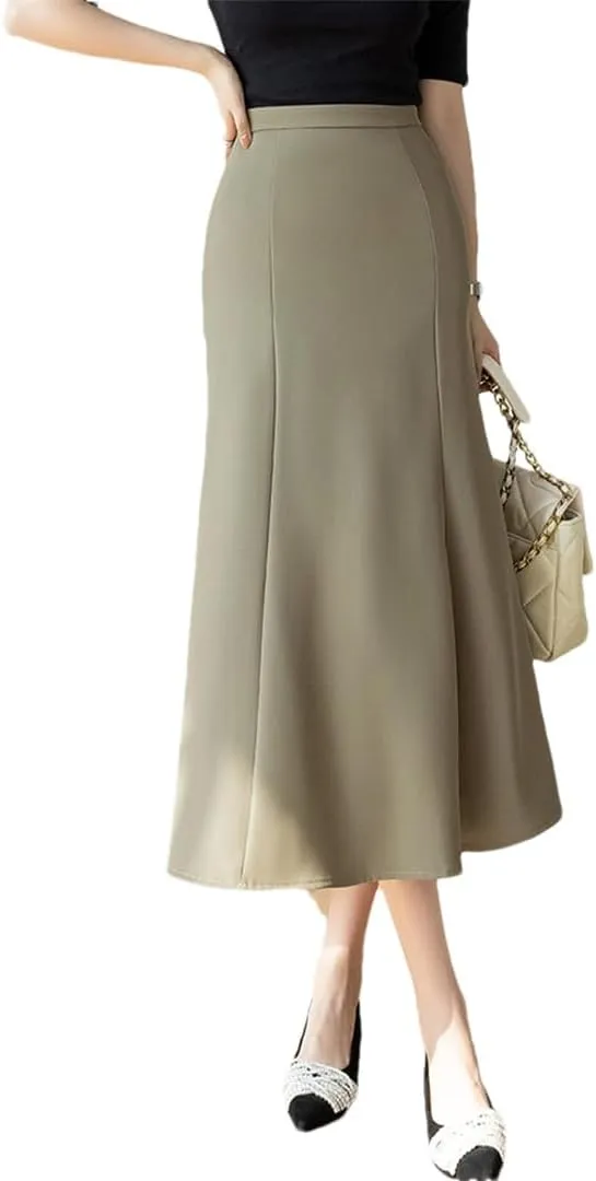 Spring Summer Women Midi Long Skirts Elegant Wrap Hip Draped A-Line Mermaid Skirts Office Waist OL Skirts