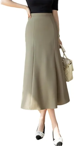 Spring Summer Women Midi Long Skirts Elegant Wrap Hip Draped A-Line Mermaid Skirts Office Waist OL Skirts