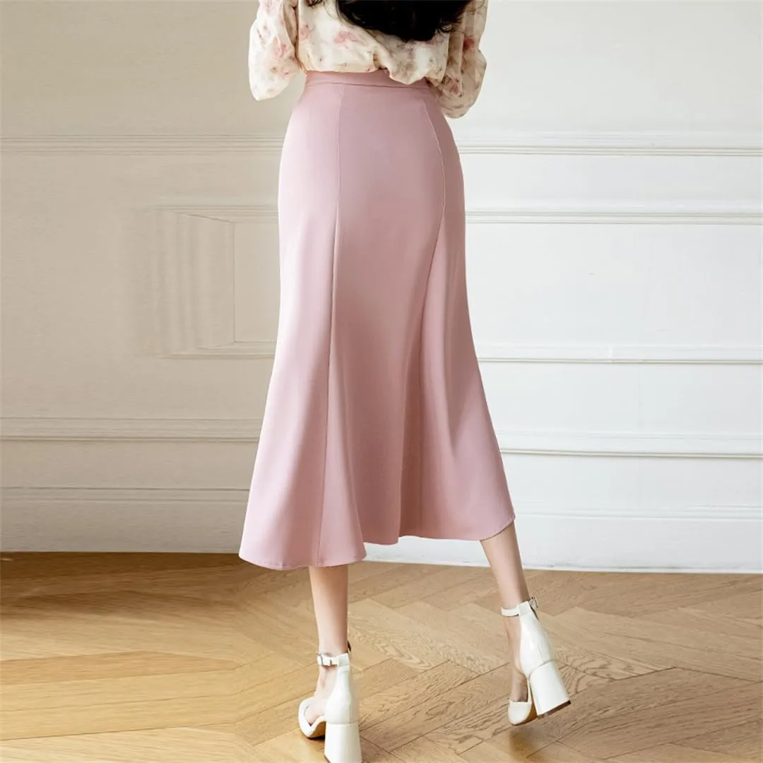 Spring Summer Women Midi Long Skirts Elegant Wrap Hip Draped A-Line Mermaid Skirts Office Waist OL Skirts