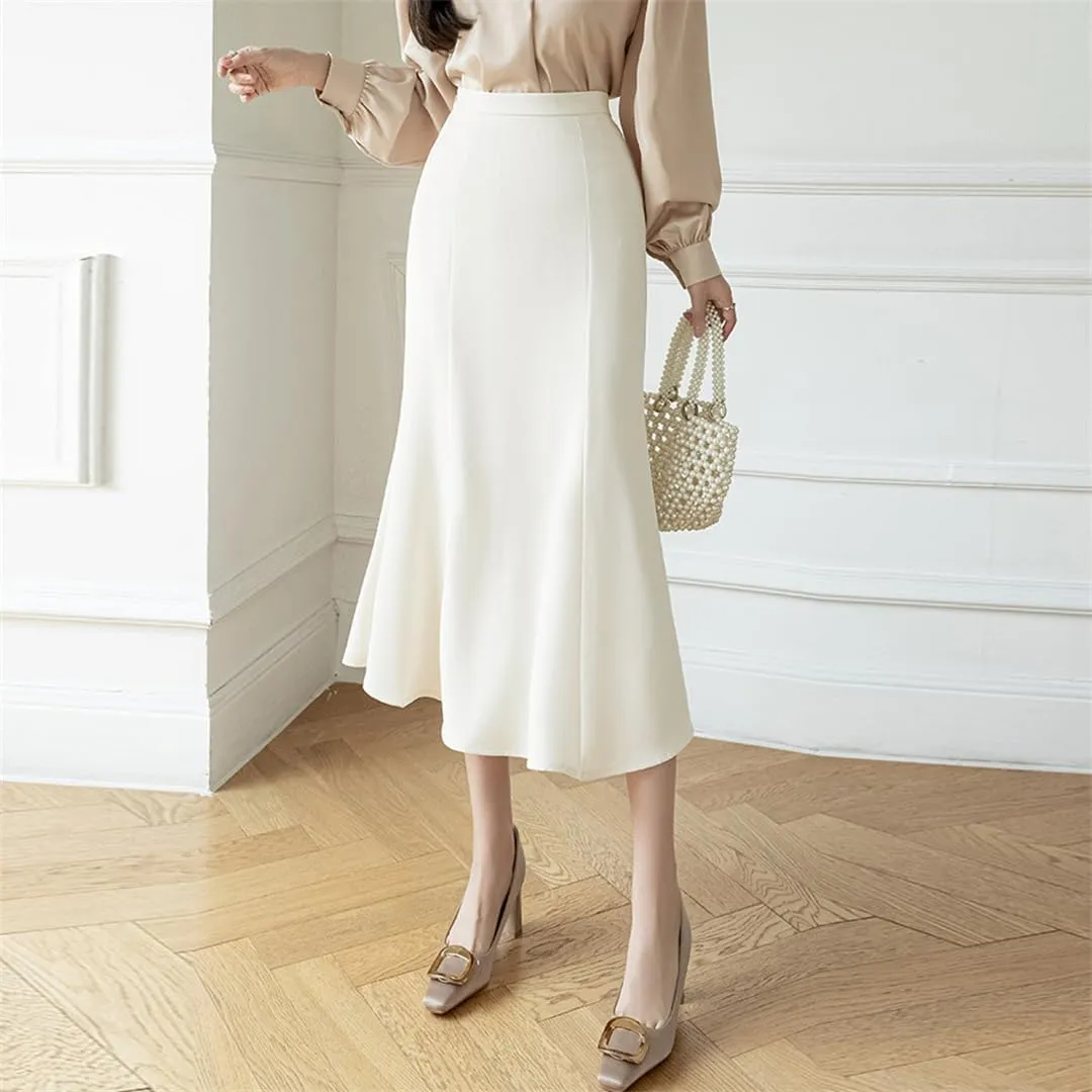 Spring Summer Women Midi Long Skirts Elegant Wrap Hip Draped A-Line Mermaid Skirts Office Waist OL Skirts
