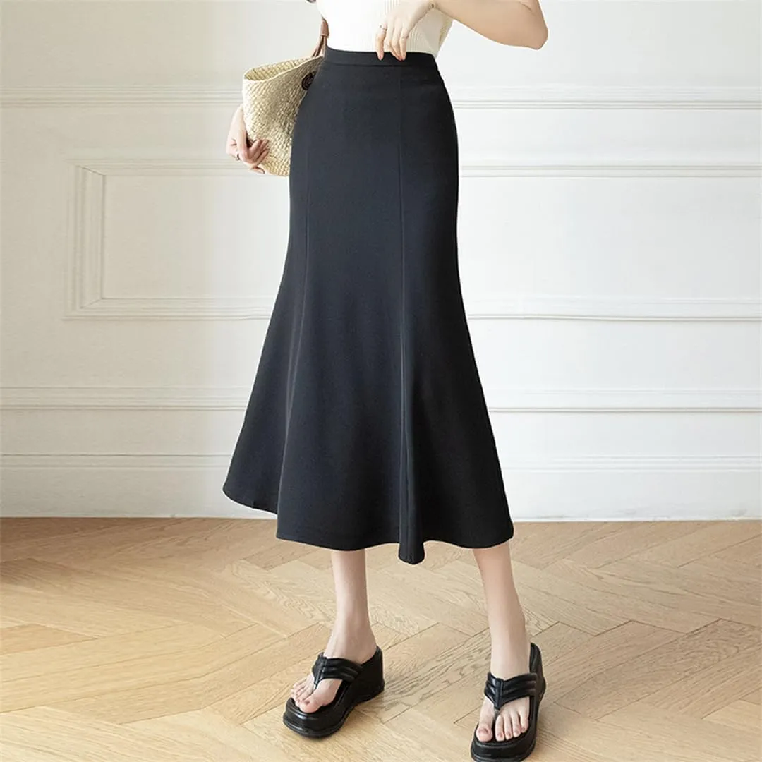 Spring Summer Women Midi Long Skirts Elegant Wrap Hip Draped A-Line Mermaid Skirts Office Waist OL Skirts