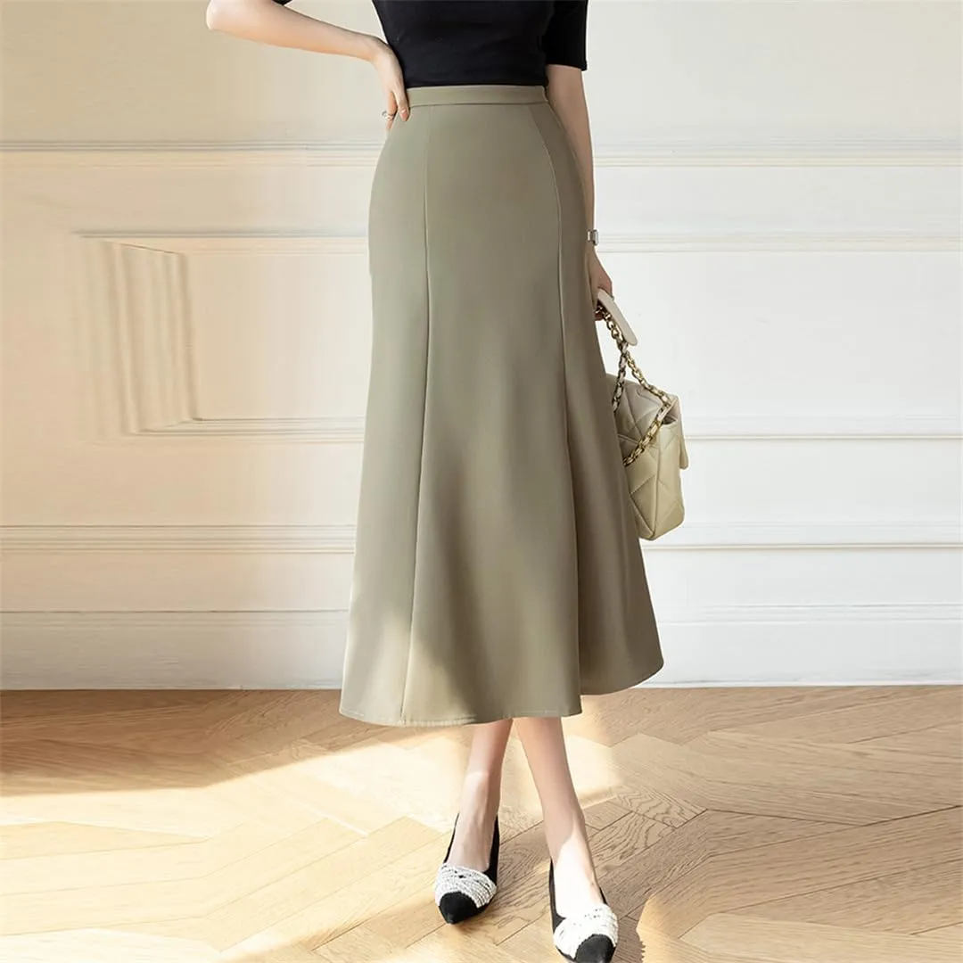 Spring Summer Women Midi Long Skirts Elegant Wrap Hip Draped A-Line Mermaid Skirts Office Waist OL Skirts