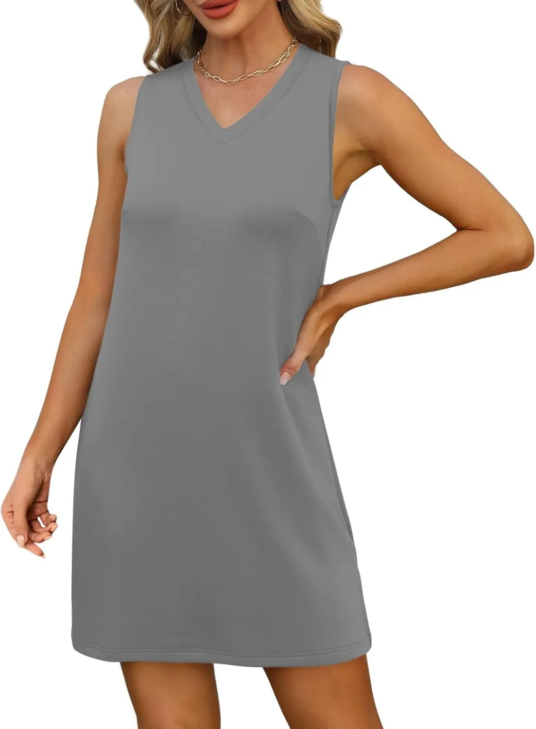 Summer Casual Beach Dress for Women 2025 Vacation V Neck Sleeveless Sundress Loose A-Line Mini Tank Dresses with Split
