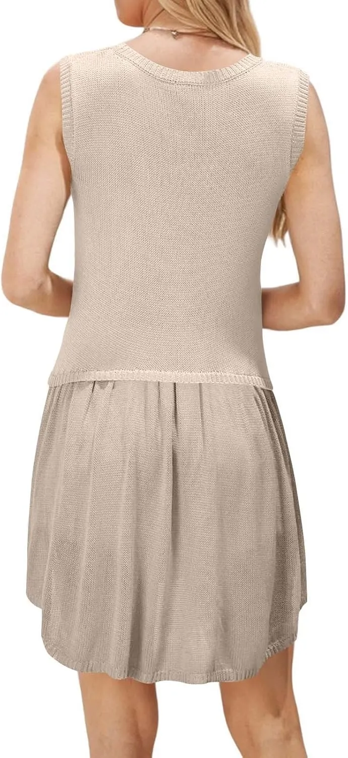 Summer Crew Neck Knit Smock Dresses for Women Plus Size Ruffle Mini Beach Dress