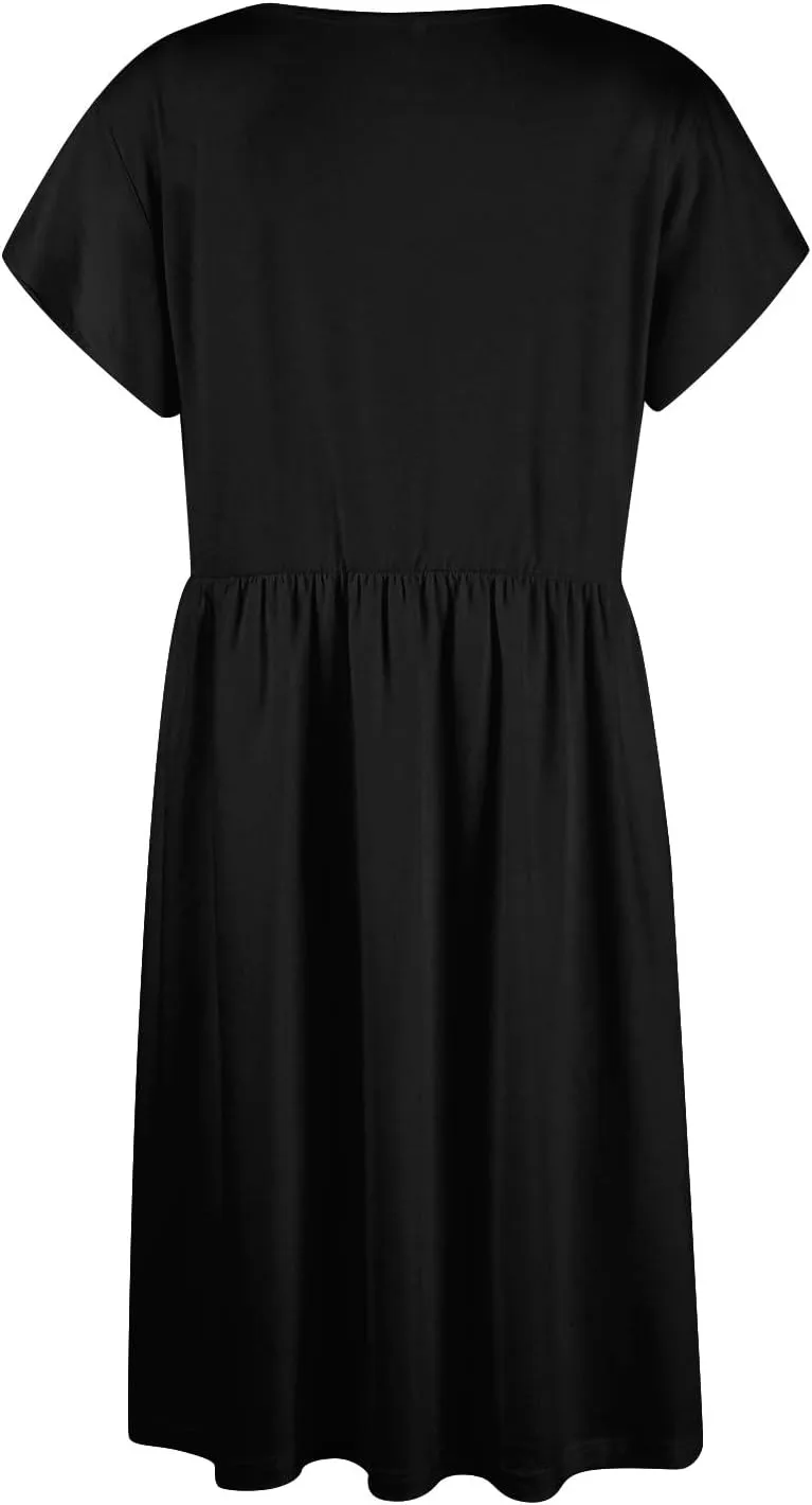Summer Dresses for Women 2024 Round Neck Fly Sleeve Casual Loose Swing Button Beach Midi Dresseswith Pocket