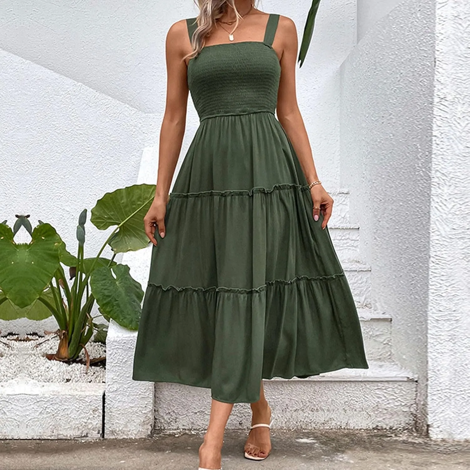 Summer Dresses for Women 2024 Trendy Sleeveless Backless Peplum Long Dress Ladies Flowy Beach Vacation Maxi Sundress