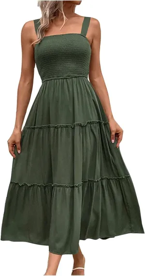 Summer Dresses for Women 2024 Trendy Sleeveless Backless Peplum Long Dress Ladies Flowy Beach Vacation Maxi Sundress