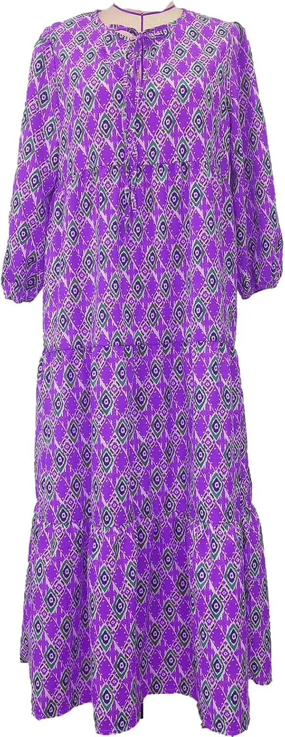 Summer Dresses for Women 2024 Vacation Printted Plus Size Puff Sleeve Dresses Loose fit v Neck Ankle Length Dresses