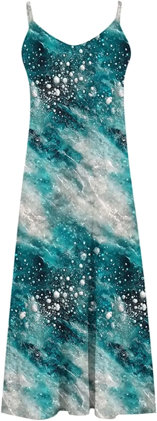 Summer Dresses for Women 2025 Boho Dress Spaghetti Strap Casual Maxi Sundresses Plus Size Dress Beach Vacation Outfit