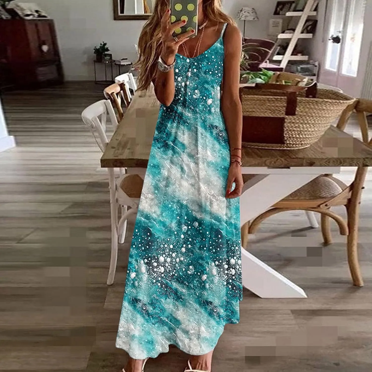 Summer Dresses for Women 2025 Boho Dress Spaghetti Strap Casual Maxi Sundresses Plus Size Dress Beach Vacation Outfit