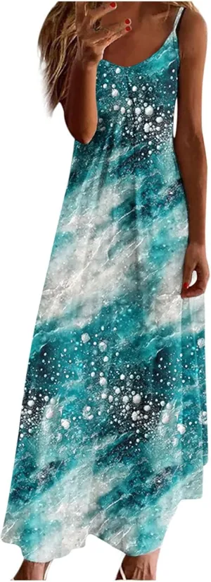 Summer Dresses for Women 2025 Boho Dress Spaghetti Strap Casual Maxi Sundresses Plus Size Dress Beach Vacation Outfit
