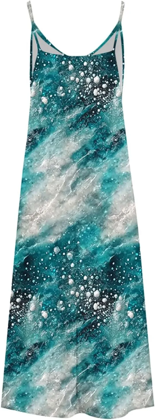 Summer Dresses for Women 2025 Boho Dress Spaghetti Strap Casual Maxi Sundresses Plus Size Dress Beach Vacation Outfit
