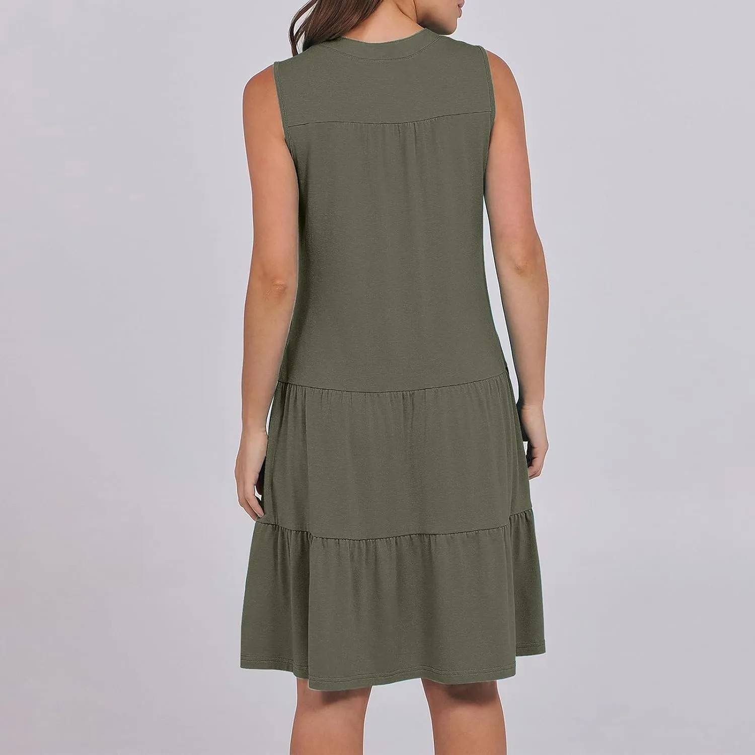 Summer Dresses for Women 2025 Casual Sleeveless Beach Dress Fashion Pleated Loose V-Neck Solid Color Sundress