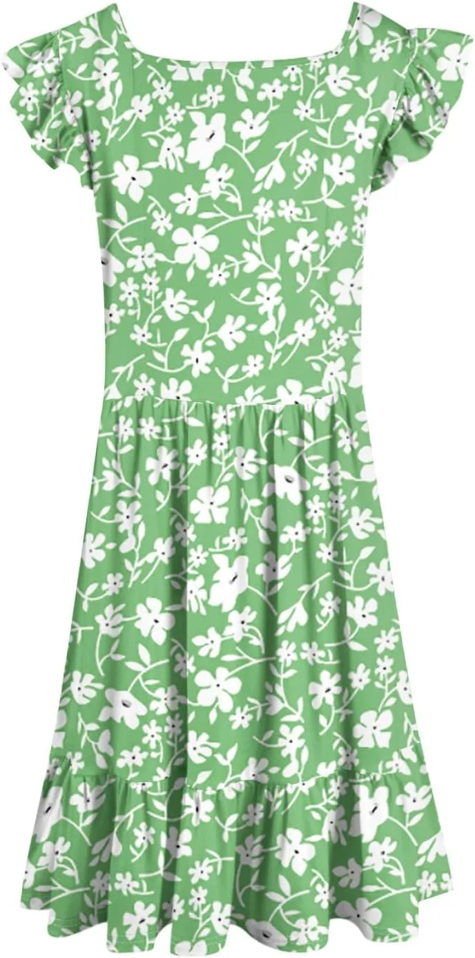 Summer Dresses for Women 2025 Casual Sleeveless Ruffle Flowy Midi Dress Square Neck Tiered Boho Beach Tunic Sundress