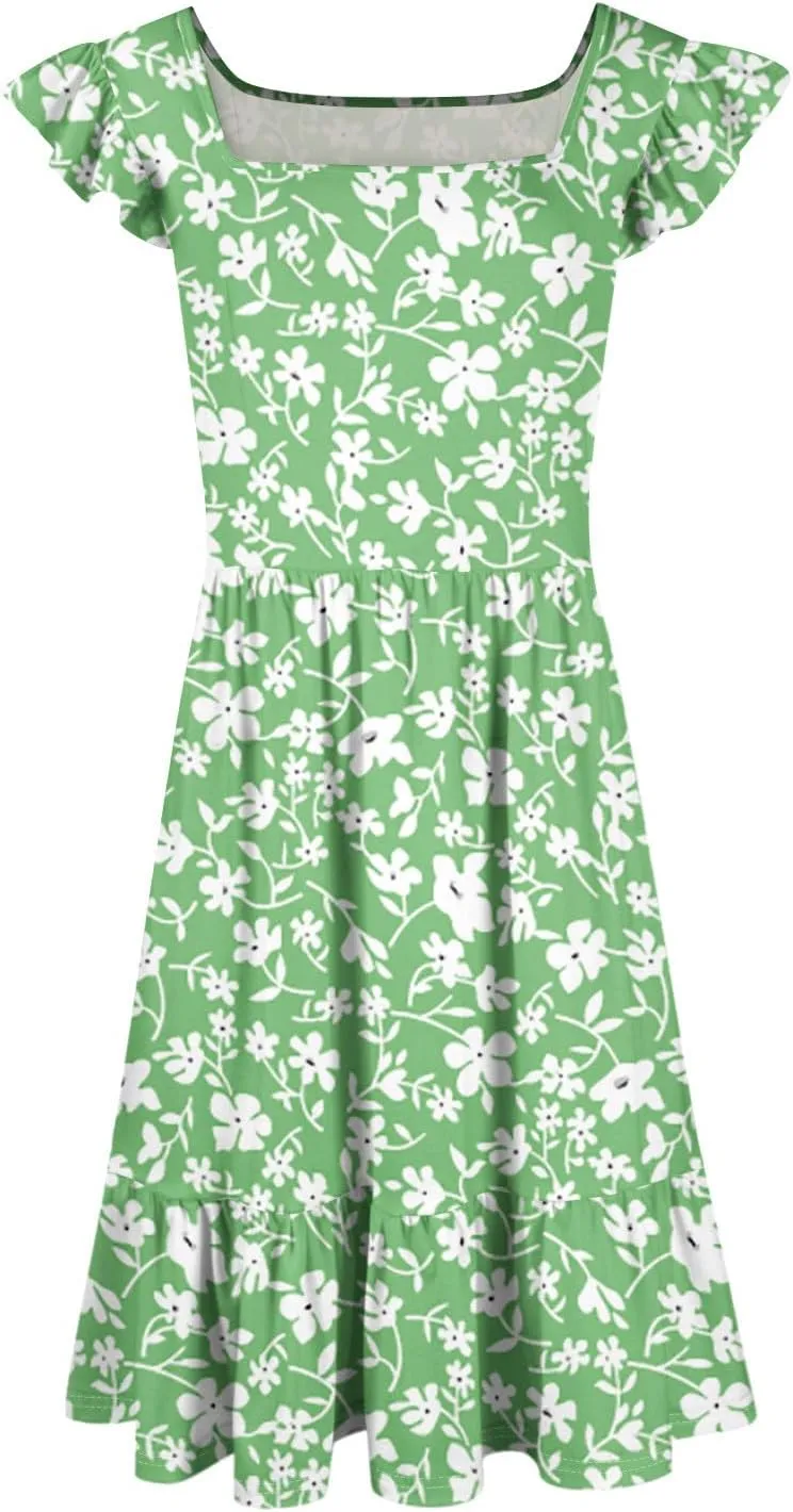 Summer Dresses for Women 2025 Casual Sleeveless Ruffle Flowy Midi Dress Square Neck Tiered Boho Beach Tunic Sundress