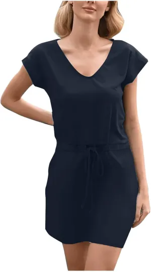 Summer Dresses for Women 2025 Casual V-Neck Short Sleeve Sundress Ladies Fashion Work Mini Dresses with Pockets