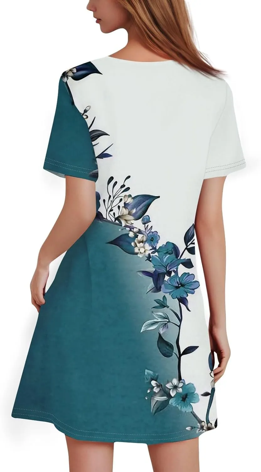 Summer Dresses for Women 2025 Crew Neck Short Sleeve Mini Dress for Women Sexy Flowy Skirt Trendy Clothes Sundress
