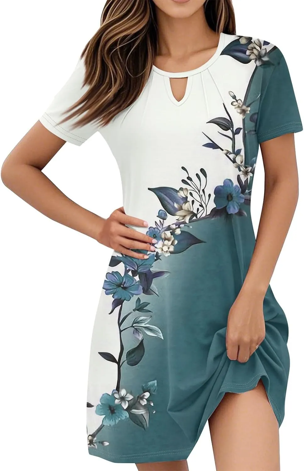 Summer Dresses for Women 2025 Crew Neck Short Sleeve Mini Dress for Women Sexy Flowy Skirt Trendy Clothes Sundress